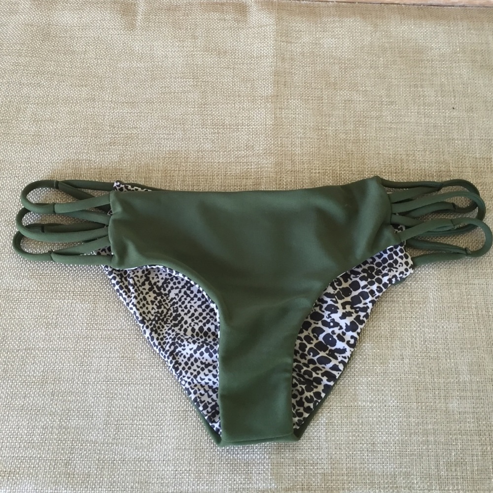acacia swimwear Olive & Black Leopard Strappy Bikini Bottom